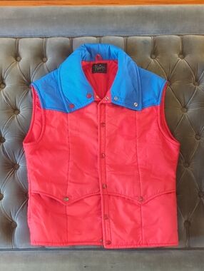 Vintage red vest with bright blue yoke